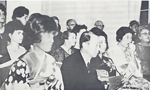 Miss Tamako Izutani, Ambassador Toru Hagiwara, Mrs. Tokusaburo Kosaka, Miss Hiroko Matsunami